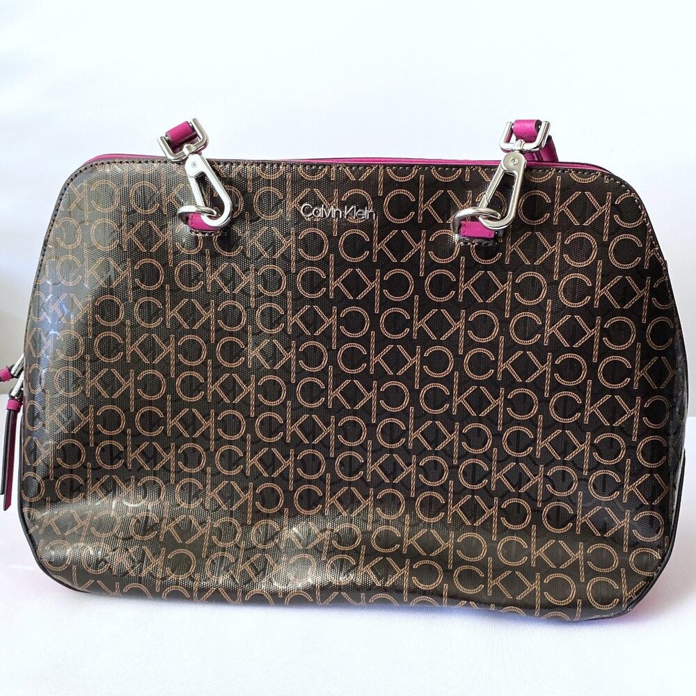 Calvin Klein work tote hand bag purse crossbody brown office professional women